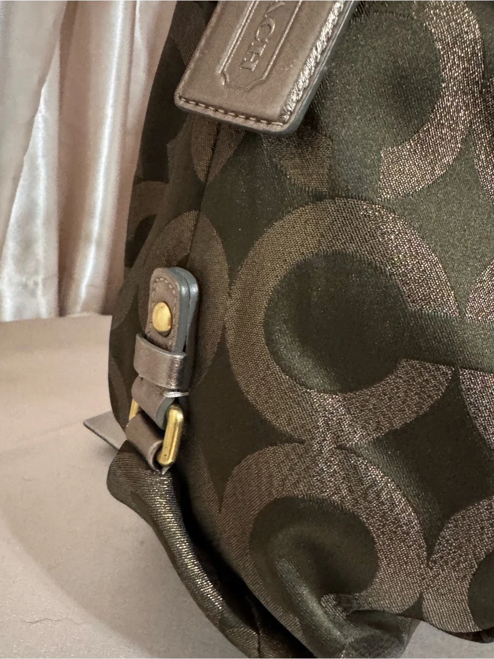 Coach Opt-Art Lurex Brooke Signature Jacquard Chain-Handle in Olive